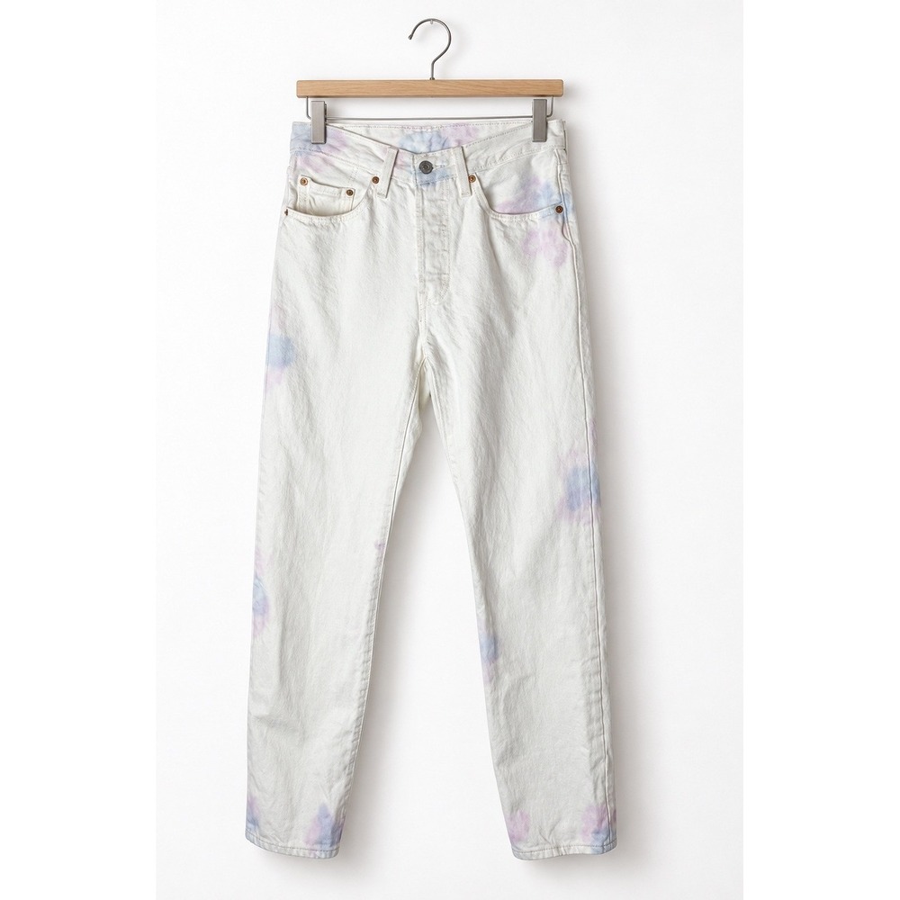 Levi's 501 Straight Leg Jeans Women 26 White Tie Dye Denim Button Fly Hippie